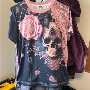 Pink and Black Graphic Skull and roses